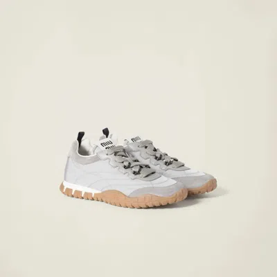 Miu Miu Tyre Technical Fabric And Suede Sneakers In Gray