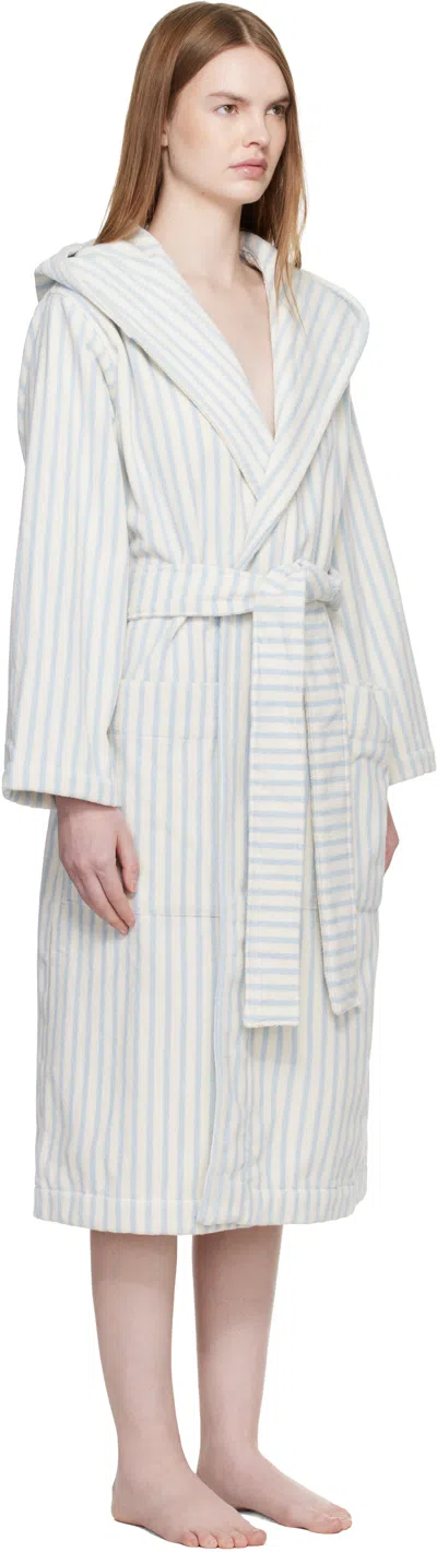 Tekla Off-white & Blue Terry Hooded Bathrobe In Multi