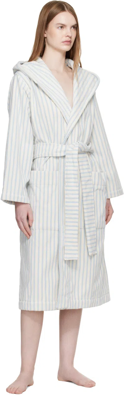 Tekla Off-white & Blue Terry Hooded Bathrobe In Multi