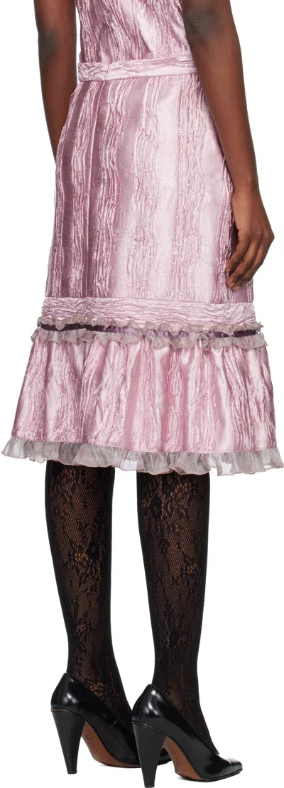 Anna Sui Pink Crushed Satin Ruffle Midi Skirt In Pink