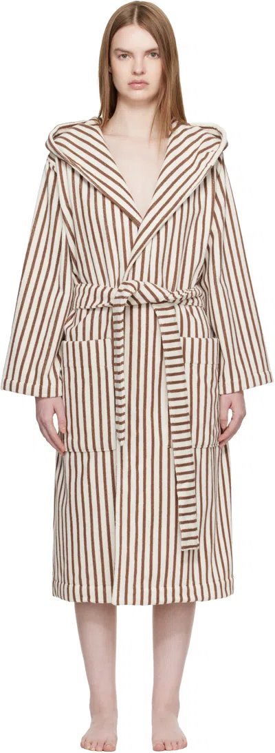 Tekla Off White & Brown Terry Hooded Bathrobe In Brown