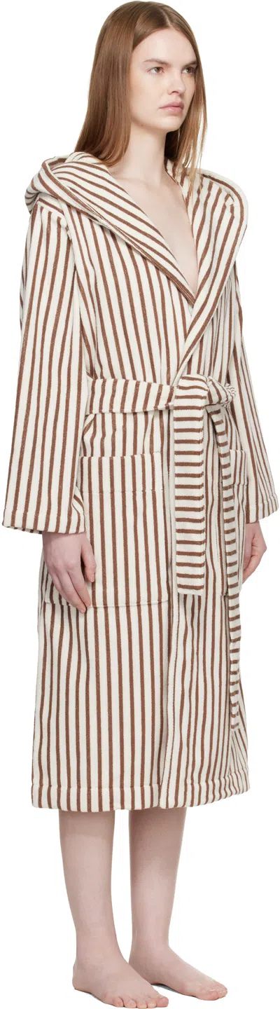 Tekla Off White & Brown Terry Hooded Bathrobe In Brown
