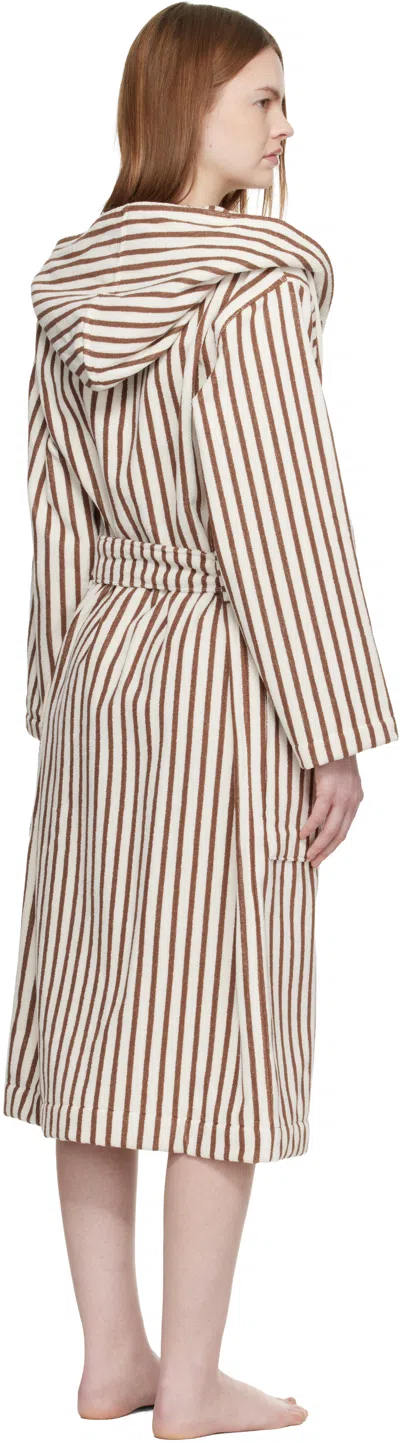 Tekla Off White & Brown Terry Hooded Bathrobe In Brown