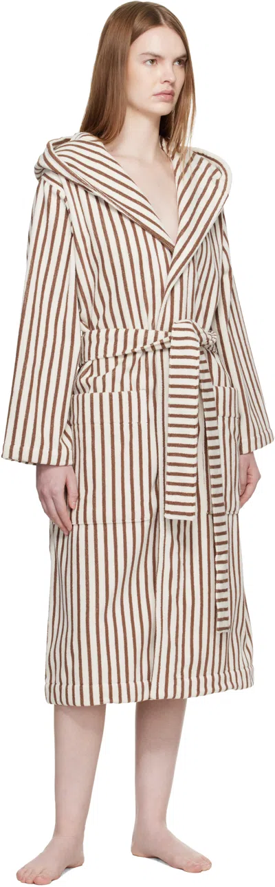 Tekla Off White & Brown Terry Hooded Bathrobe In Brown