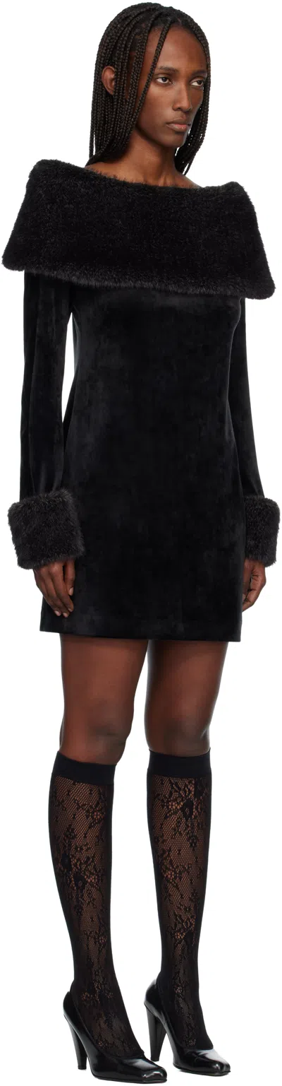 Anna Sui Black Stretch Velour Minidress In Black