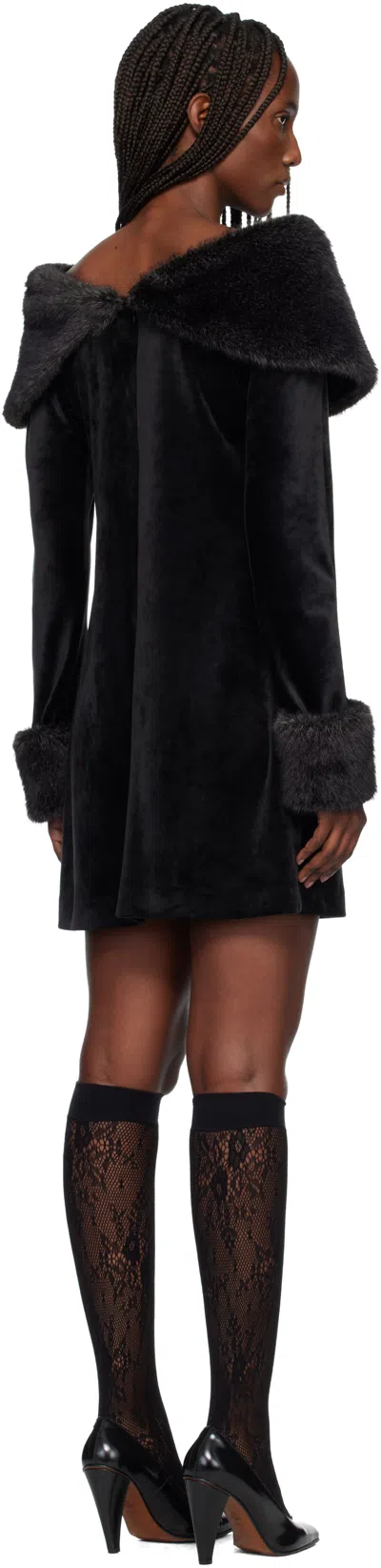 Anna Sui Black Stretch Velour Minidress In Black