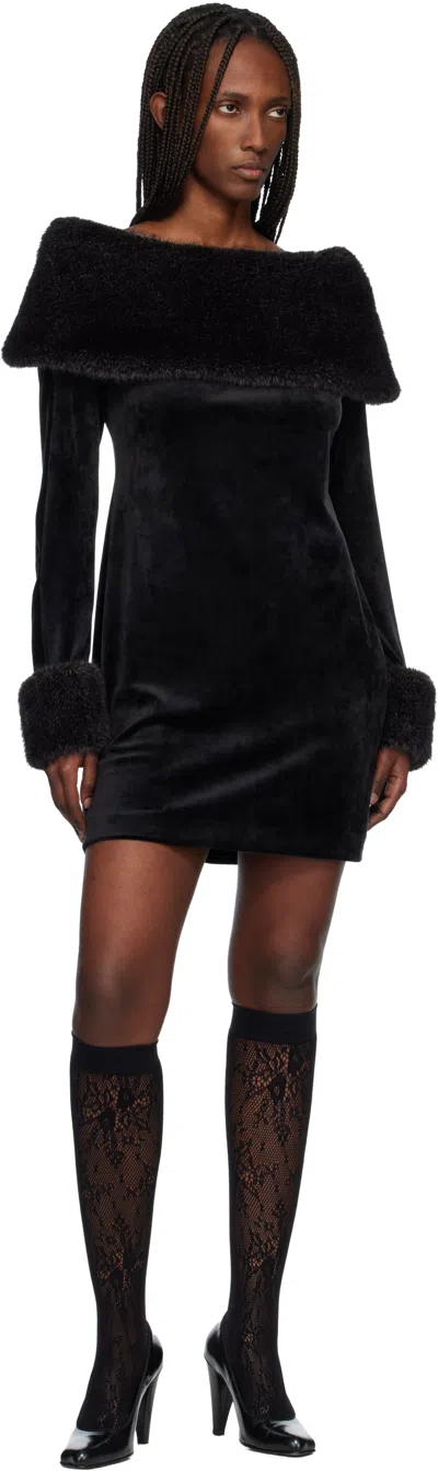 Anna Sui Black Stretch Velour Minidress In Black