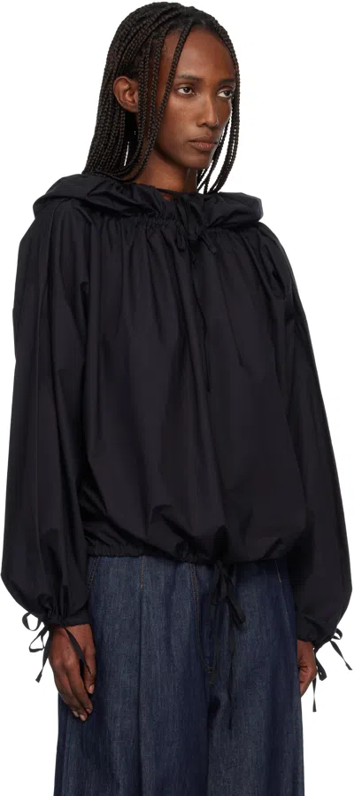 Baserange Black Point Hooded Blouse In Black