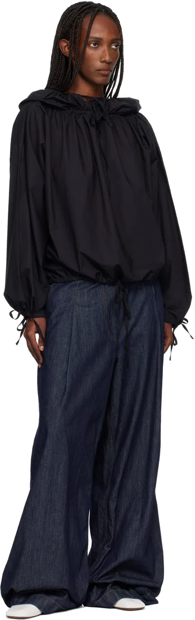 Baserange Black Point Hooded Blouse In Black