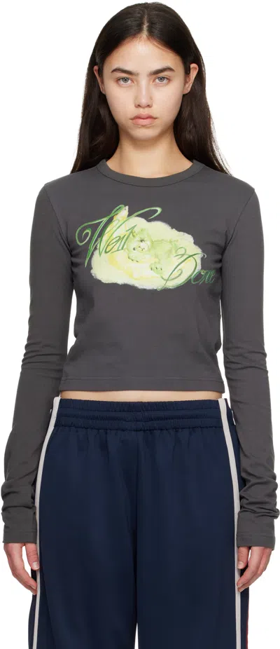We11 Done Gray Cropped Pastel Teddy Long Sleeve T-shirt In Gray