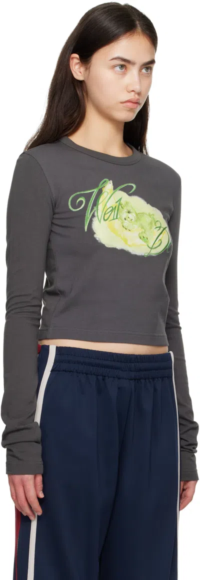 We11 Done Gray Cropped Pastel Teddy Long Sleeve T-shirt In Gray