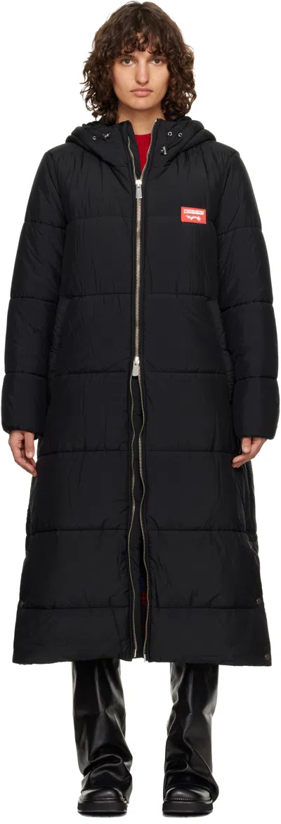 Charles Jeffrey Loverboy Black Long Bunny Puffer Coat In Blue