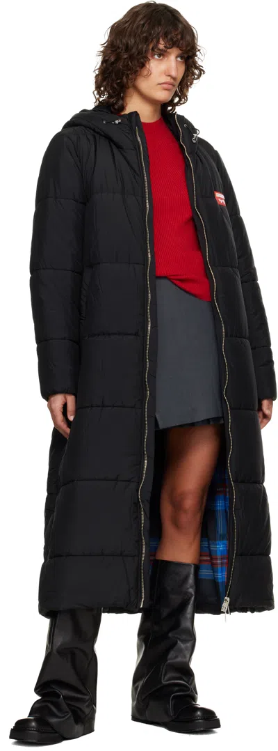 Charles Jeffrey Loverboy Black Long Bunny Puffer Coat In Blue