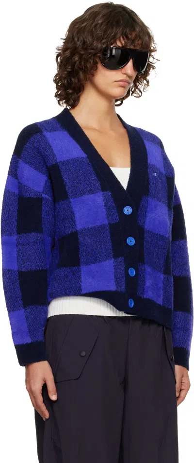 Off-white Blue Jacquard Check Knit Cardigan In Blue