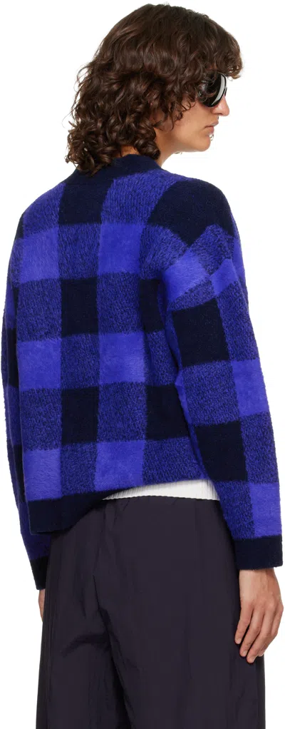 Off-white Blue Jacquard Check Knit Cardigan In Blue