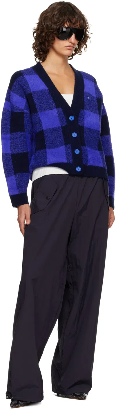 Off-white Blue Jacquard Check Knit Cardigan In Blue