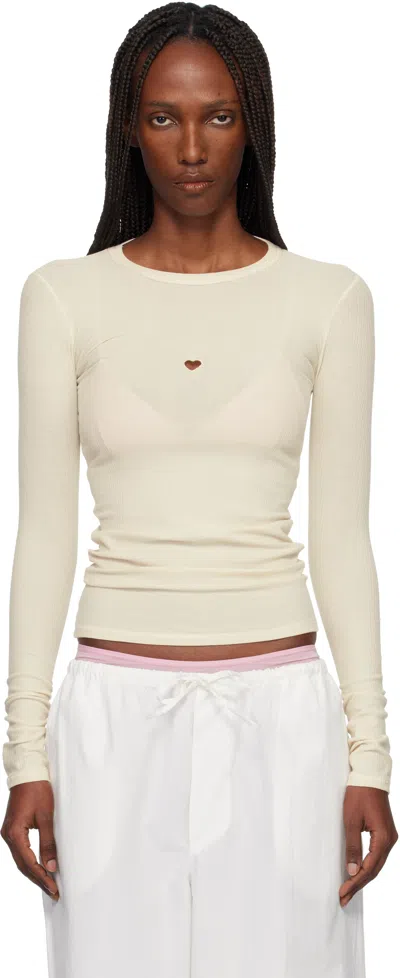 Baserange Off-white Heart Long Sleeve T-shirt In Brown