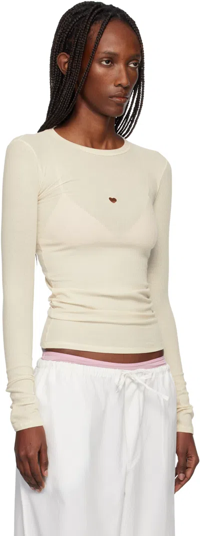 Baserange Off-white Heart Long Sleeve T-shirt In Brown