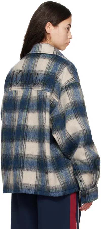 We11 Done Blue Script Logo Check Shirt Jacket In Blue