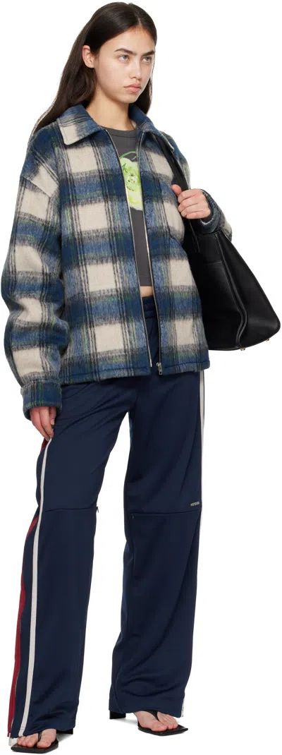 We11 Done Blue Script Logo Check Shirt Jacket In Blue