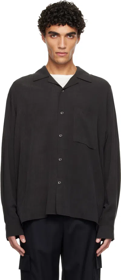 Solid Homme Gray Camp Collar Shirring Shirt In Black