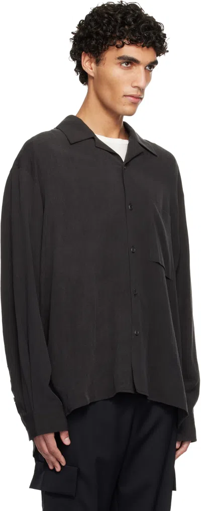 Solid Homme Gray Camp Collar Shirring Shirt In Black