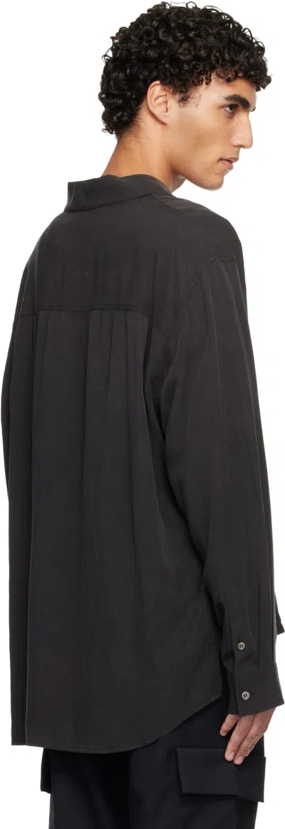 Solid Homme Gray Camp Collar Shirring Shirt In Black