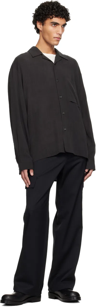 Solid Homme Gray Camp Collar Shirring Shirt In Black