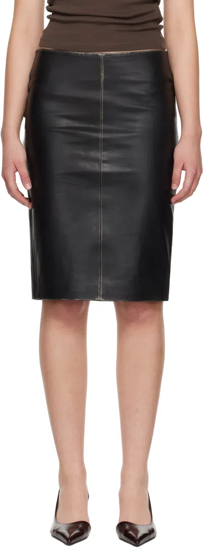 St Agni Black Brushed Leather Pencil Midi Skirt In Multi