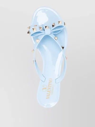 Valentino Rockstud Sandals Thong Design Bow Detail In Blue