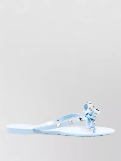 Valentino Rockstud Sandals Thong Design Bow Detail In Blue