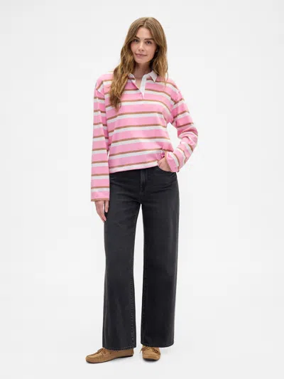 Gap Factory Oversized Stripe Rugby Polo Shirt Shirt In Pink