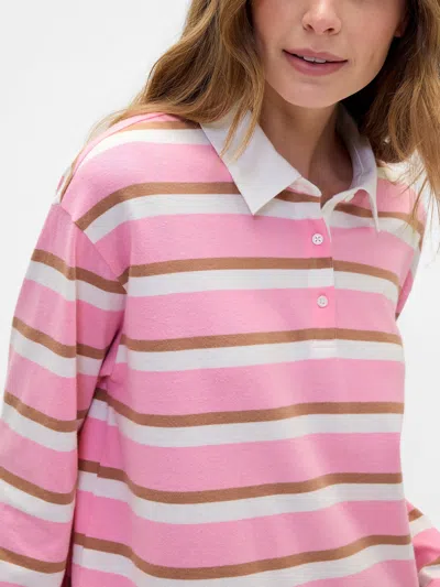Gap Factory Oversized Stripe Rugby Polo Shirt Shirt In Pink