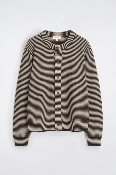 Cos Striped Merino Wool Cardigan In Gray