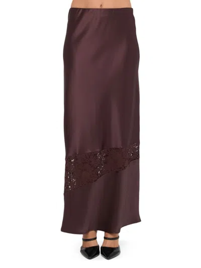 Renee C Women's Lace-trim Satin Maxi Skirt In Burgundy