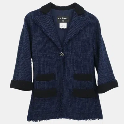 Pre-owned Chanel Single Breasted Jacket Navy Fr 34 In Blue