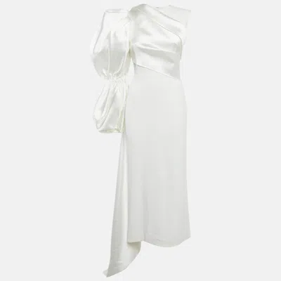 Pre-owned Solace London White Stretch Crepe And Satin Moore Maxi Dress M