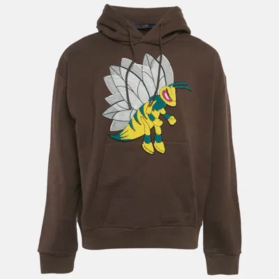 Pre-owned Louis Vuitton Brown Bee Patch Cotton Hoodie L