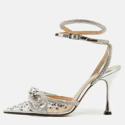 Pre-owned Mach&mach Double Bow Size 37 Silver Pvc Ankle Strap Pumps