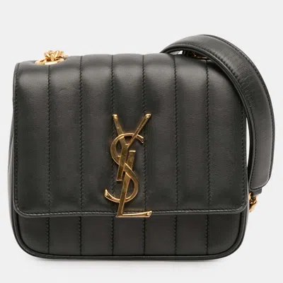 Pre-owned Saint Laurent Black Small Lambskin Monogram Vicky Chain Bag