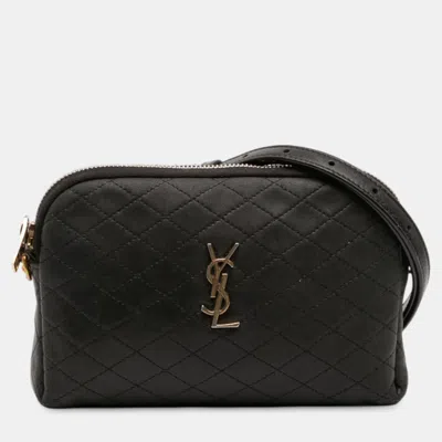 Pre-owned Saint Laurent Black Mini Quilted Lambskin Gaby Zippered Pouch