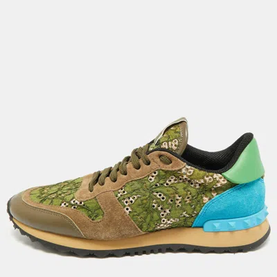 Pre-owned Valentino Garavani Rockstud Size 39 Multicolor Lace Leather And Suede Low Top Sneakers