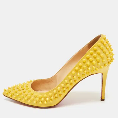 Pre-owned Christian Louboutin Pigalle Spikes Size 39.5 Yellow Patent Leather Pumps