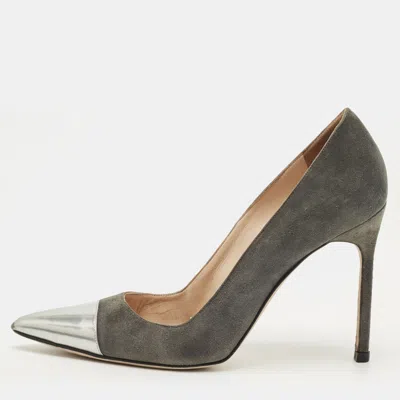 Pre-owned Manolo Blahnik Bipunta Size 39 Grey Patent Leather And Suede Pumps In Gray