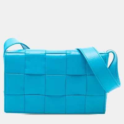 Pre-owned Bottega Veneta Blue Small Paper Calfskin Intrecciato Cassette Crossbody
