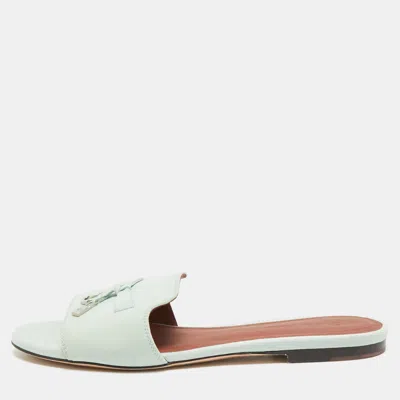 Pre-owned Loro Piana Summer Charms Size 38 Blue Suede Flat Sandals