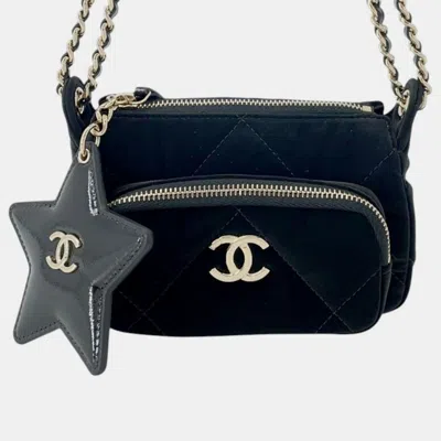 Pre-owned Chanel Black Coco Neige Velvet Effect Nylon Clutch With Chain