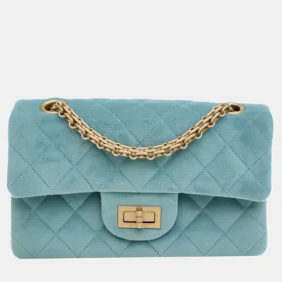 Pre-owned Chanel Blue Quilted Velvet Reissue 2.55 Single Flap 224