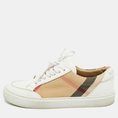 Pre-owned Burberry Nova Check Size 37 Beige Canvas Lace Up Sneakers In Sand