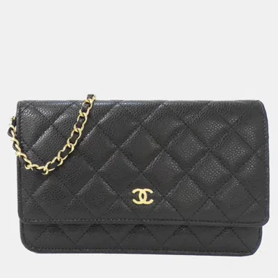 Pre-owned Chanel Timeless Classic Line Chain Wallet In Black